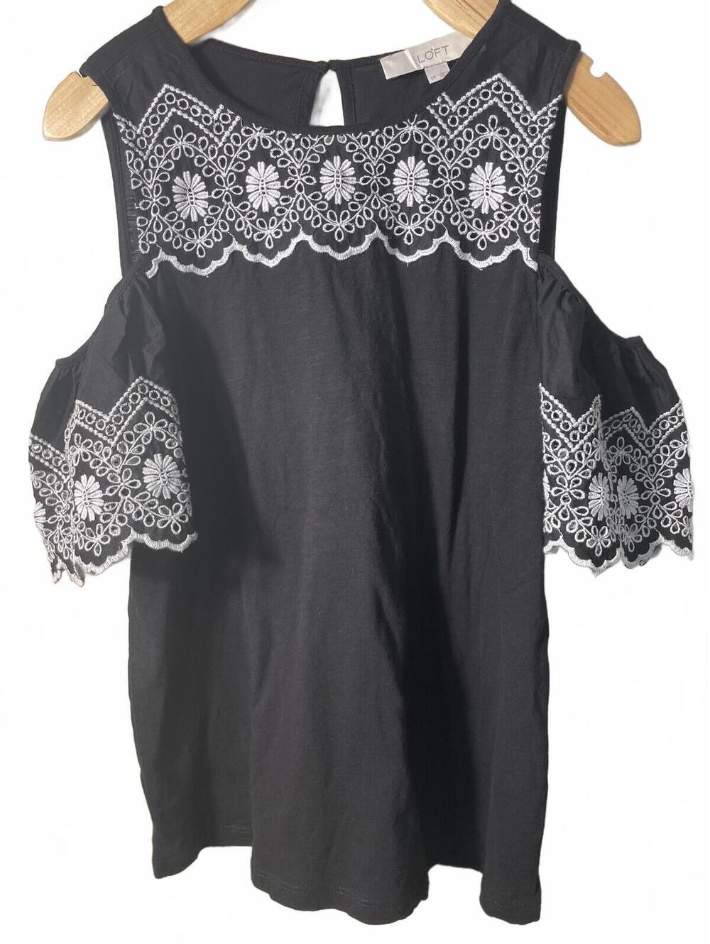 LOFT Blouse Top Women's Small White Cotton Embroidered Boho